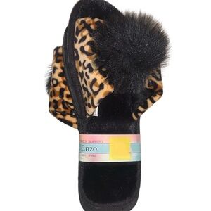 Enzo Angiolini Black and Leopard Slippers